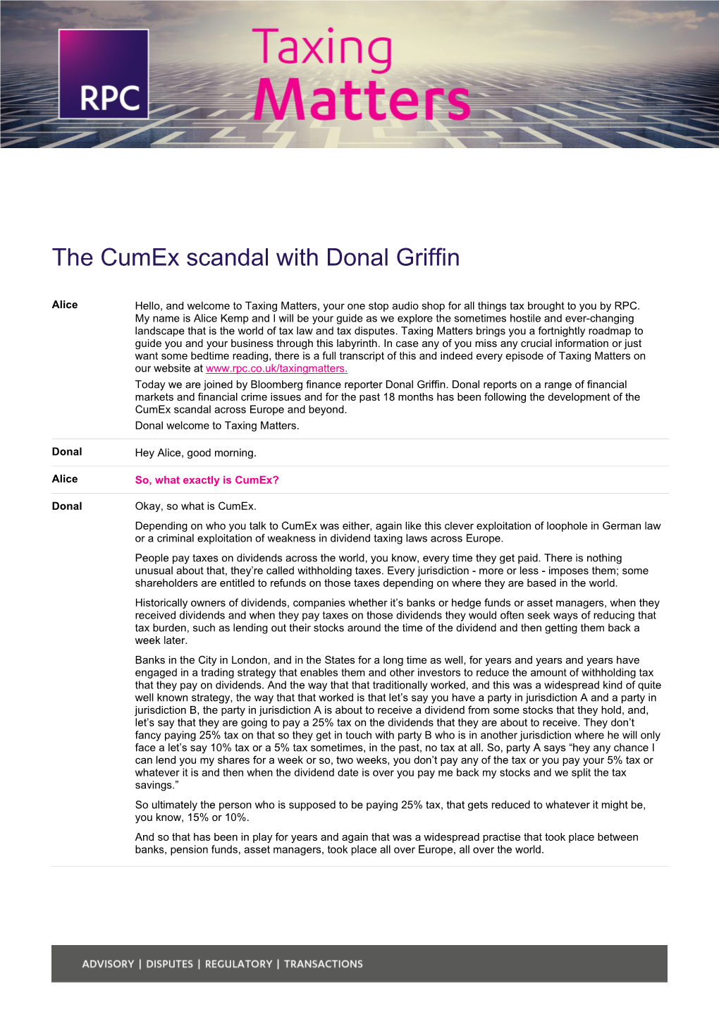 The Cumex Scandal with Donal Griffin