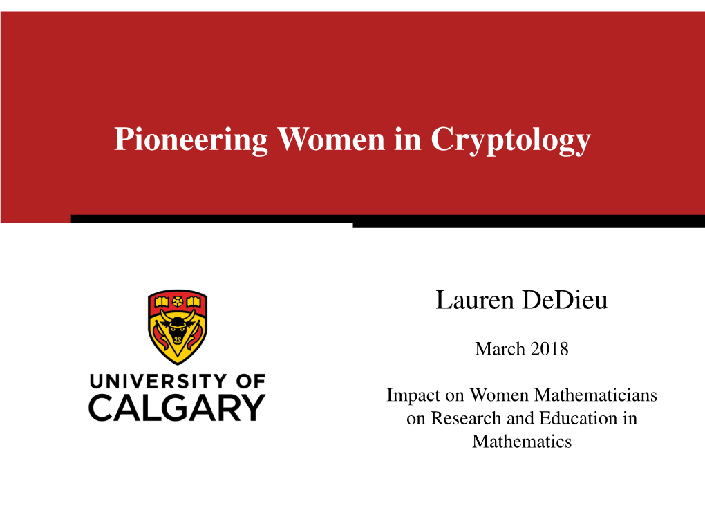 Pioneering Women in Cryptology