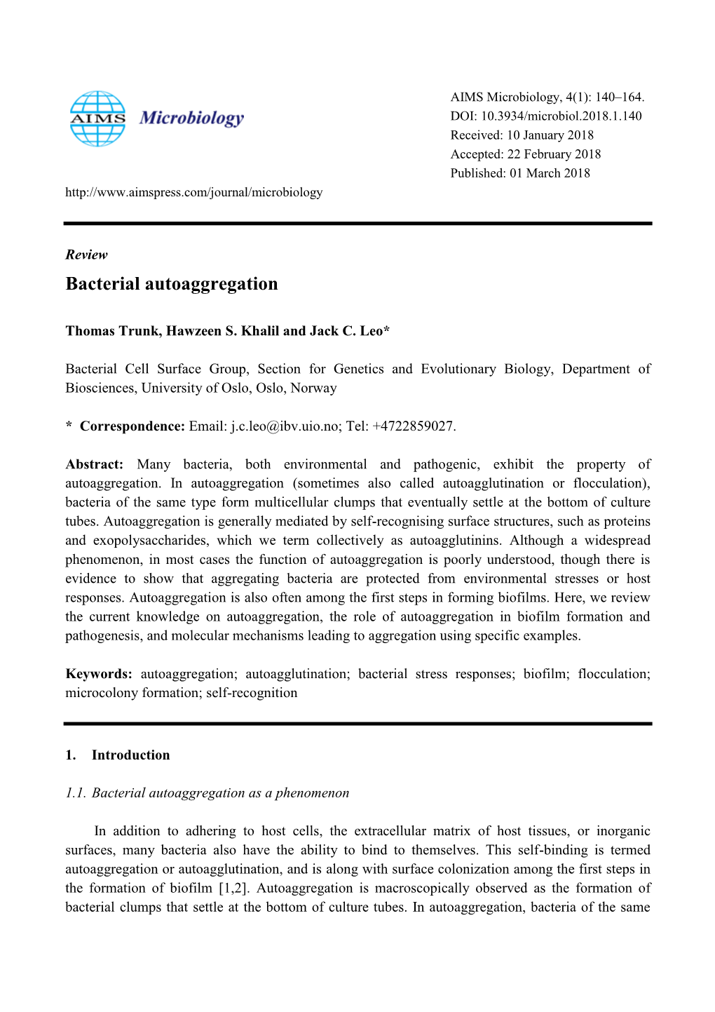 Bacterial Autoaggregation