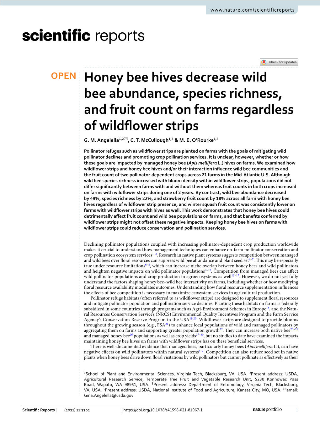 Honey Bee Hives Decrease Wild Bee Abundance, Species Richness, and Fruit Count on Farms Regardless of Wildfower Strips G
