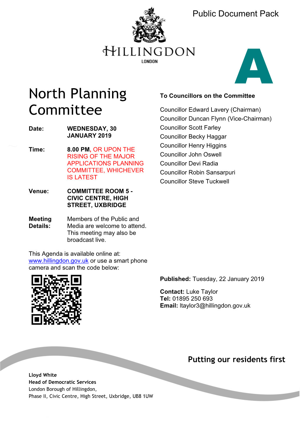 (Public Pack)Agenda Document for North Planning Committee, 30/01