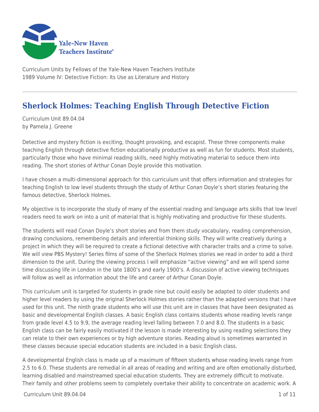 Sherlock Holmes: Teaching English Through Detective Fiction