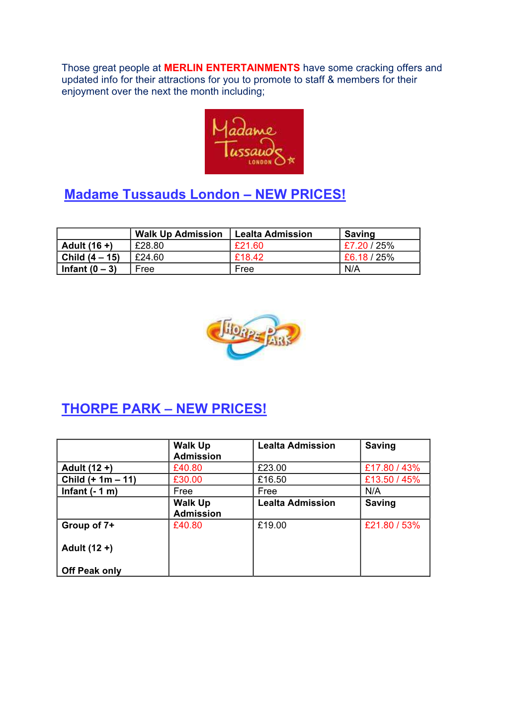 Madame Tussauds London – NEW PRICES! THORPE PARK – NEW PRICES!