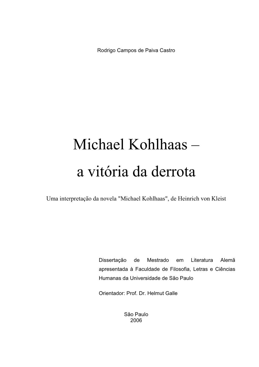 "Michael Kohlhaas", De Heinrich Von Kleist