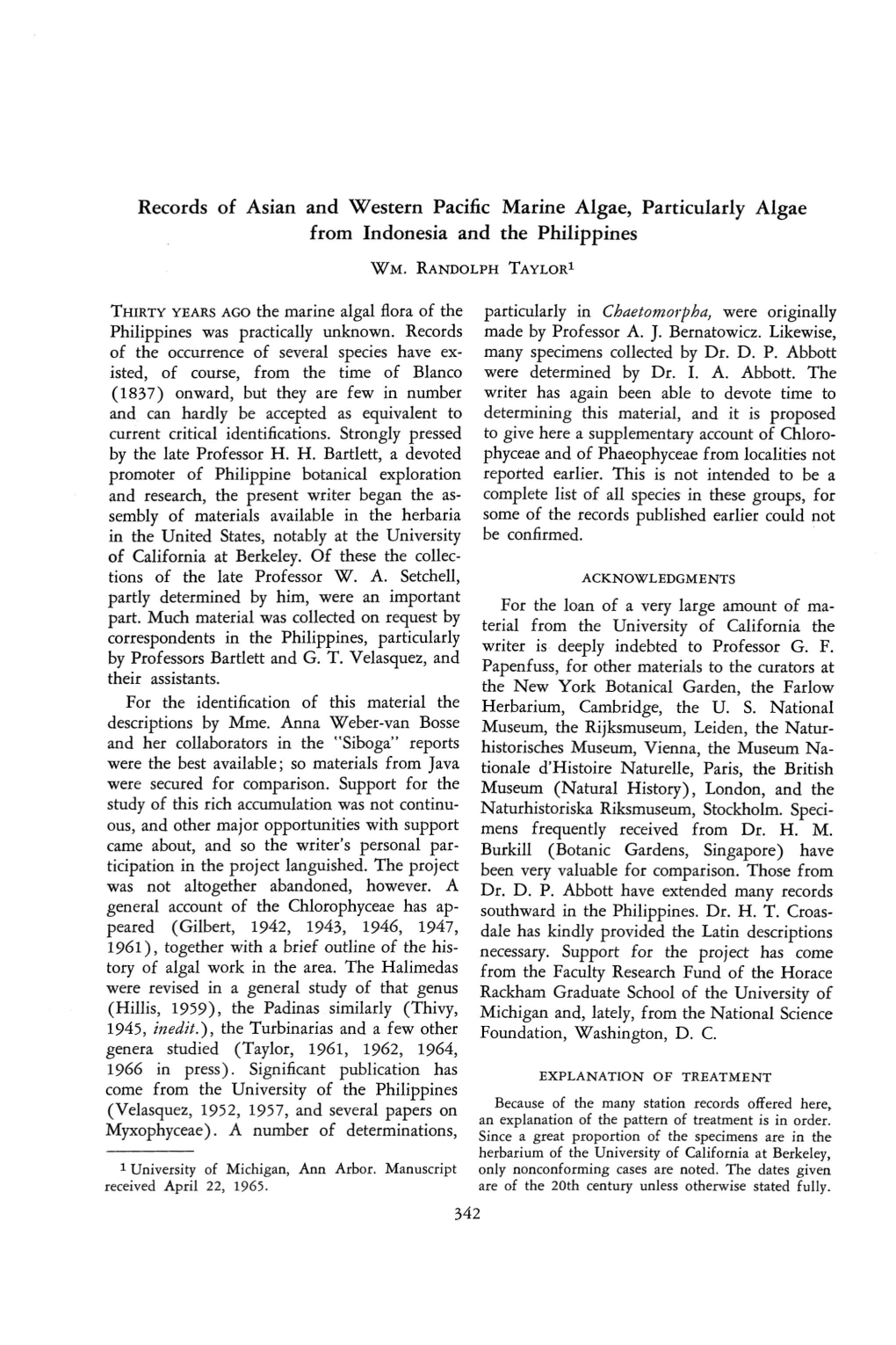 Records of Asian and Western Pacific Marine Algae, Particularly Algae from Indonesia and the Philippines WM