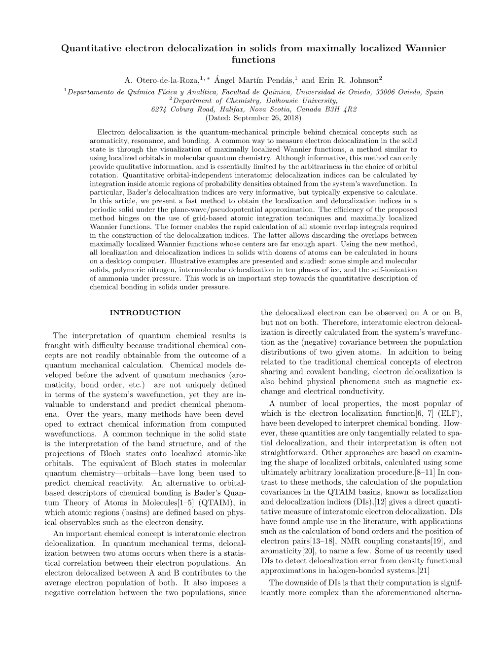 Quantitative Electron Delocalization in Solids from Maximally Localized Wannier Functions