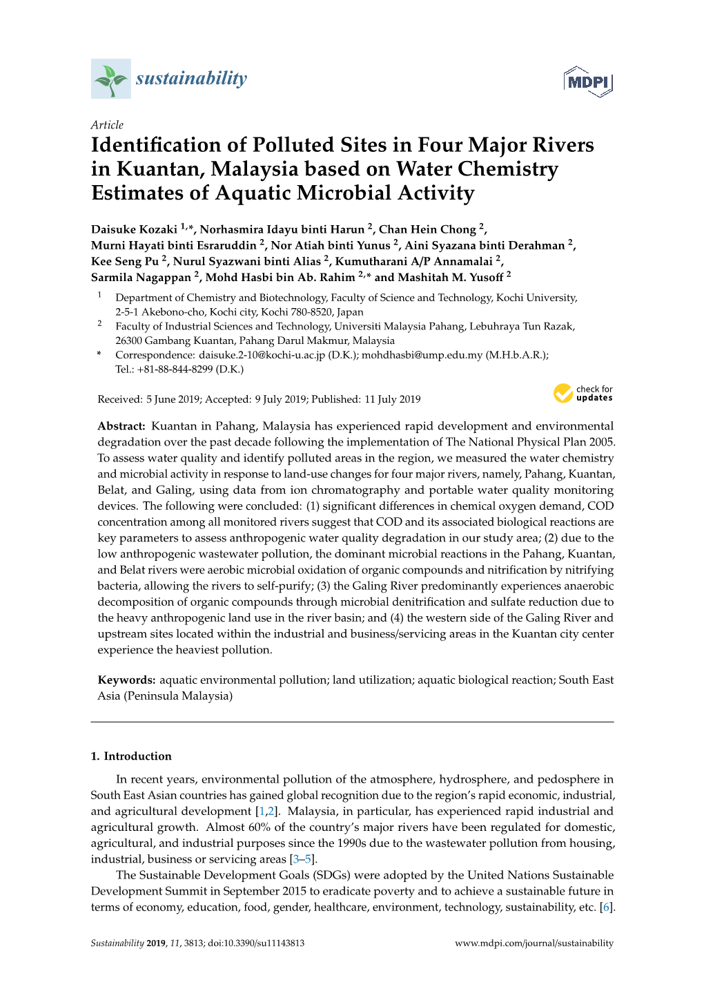 Identification of Polluted Sites in Four Major Rivers in Kuantan, Malaysia