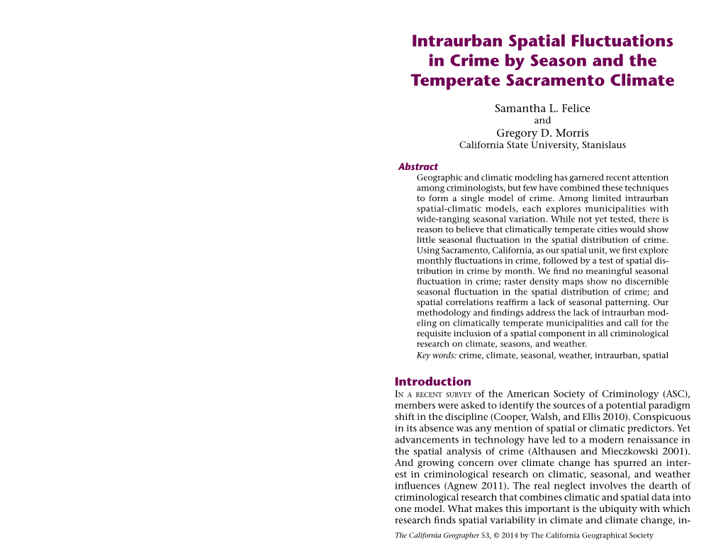 Intraurban Spatial Fluctuations in Crime by Season and the Temperate Sacramento Climate