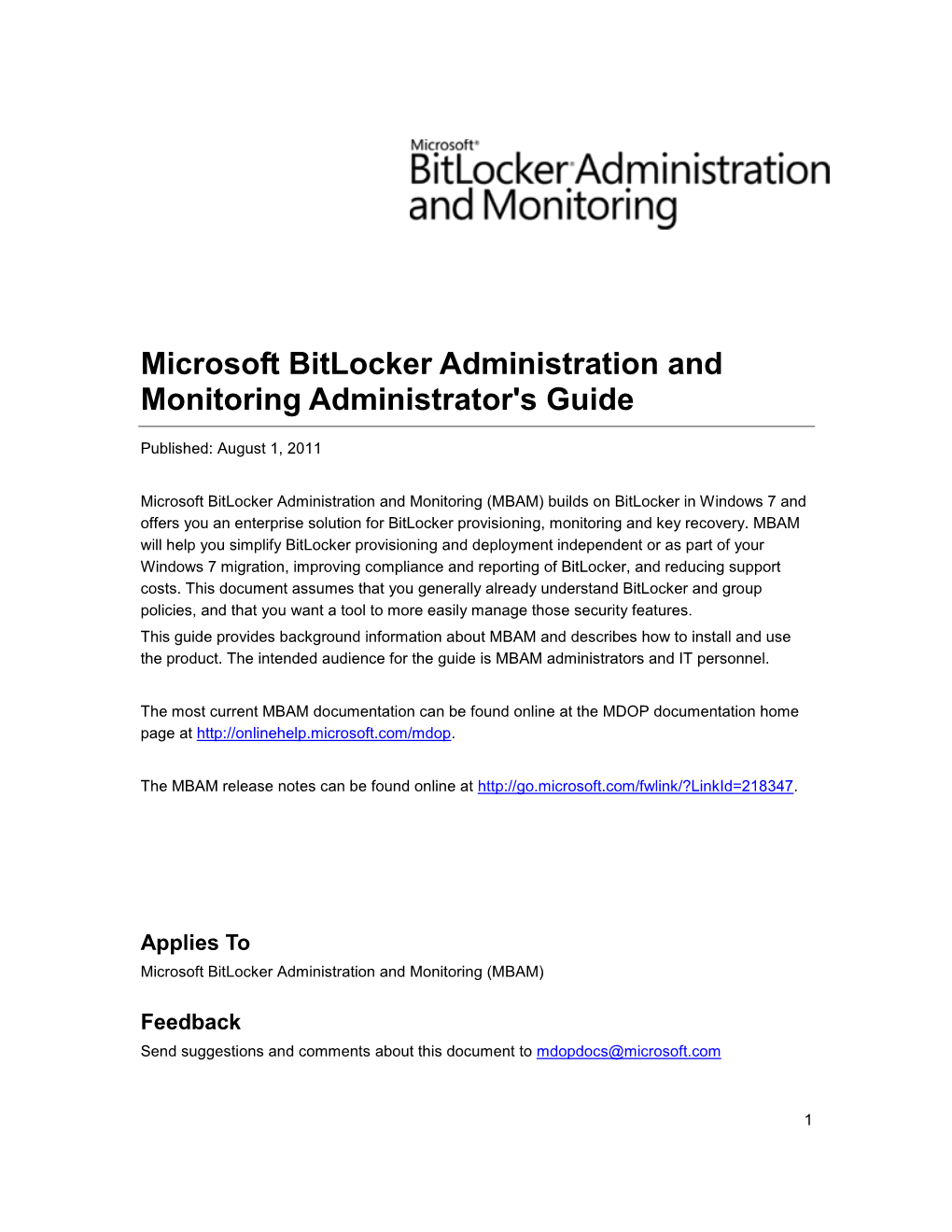 Microsoft Bitlocker Administration and Monitoring Administrator's Guide