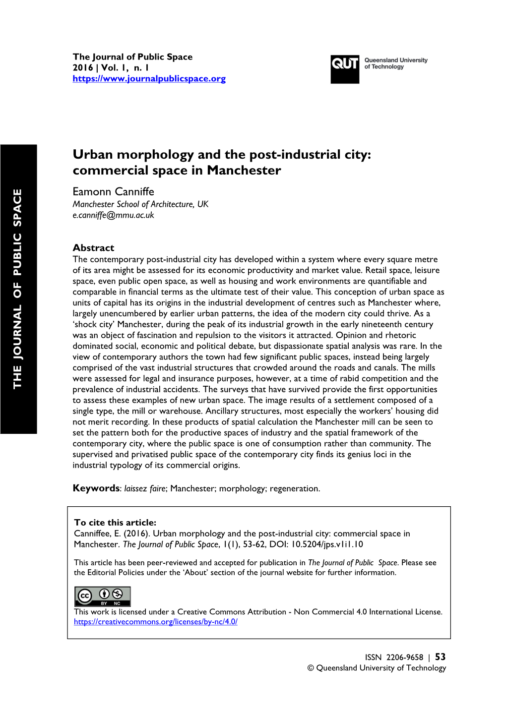 Urban Morphology and the Post-Industrial City: Commercial Space in Manchester