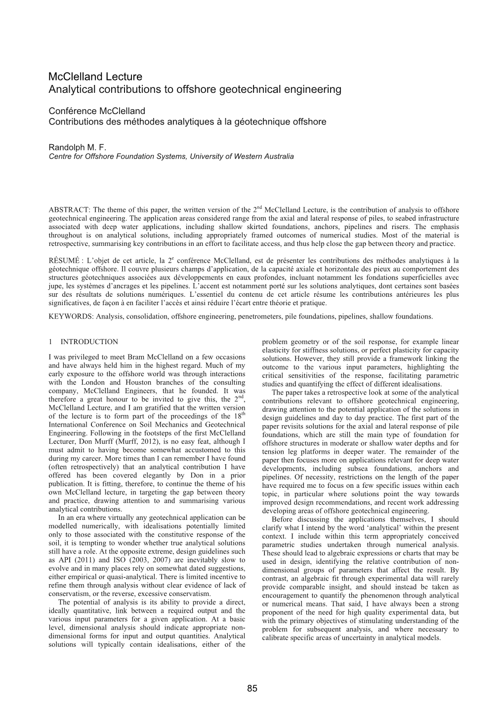 Mcclelland Lecture Analytical Contributions to Offshore Geotechnical Engineering Mcclelland Lecture