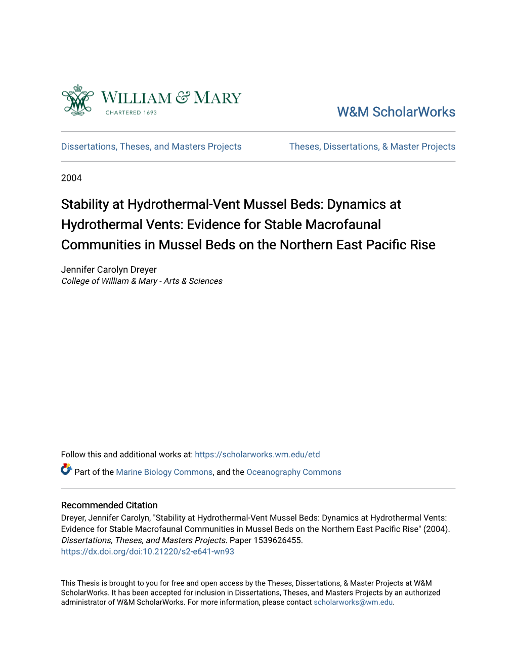 Stability at Hydrothermal-Vent Mussel Beds