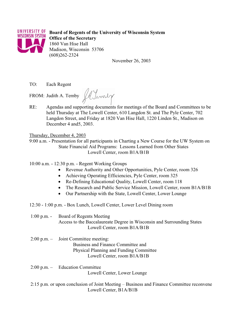 Board of Regents of the University of Wisconsin System Agenda