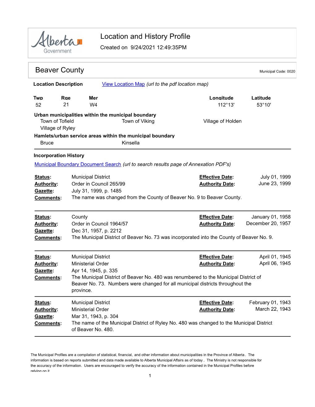 Location and History Profile Beaver County