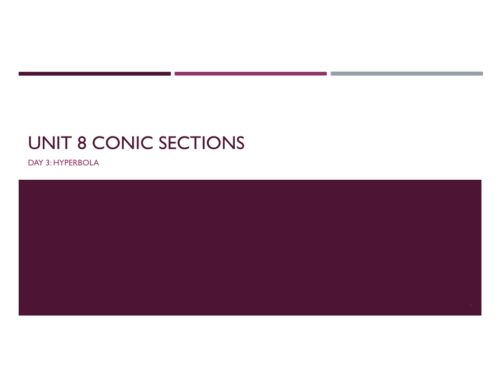 Unit 8 Conic Sections Day 3: Hyperbola