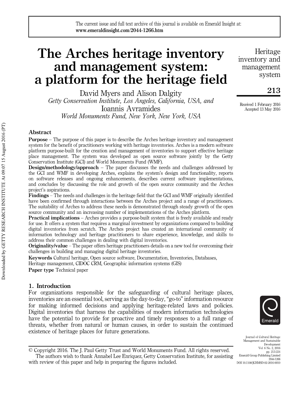 The Arches Heritage Inventory and Management System: a Platform