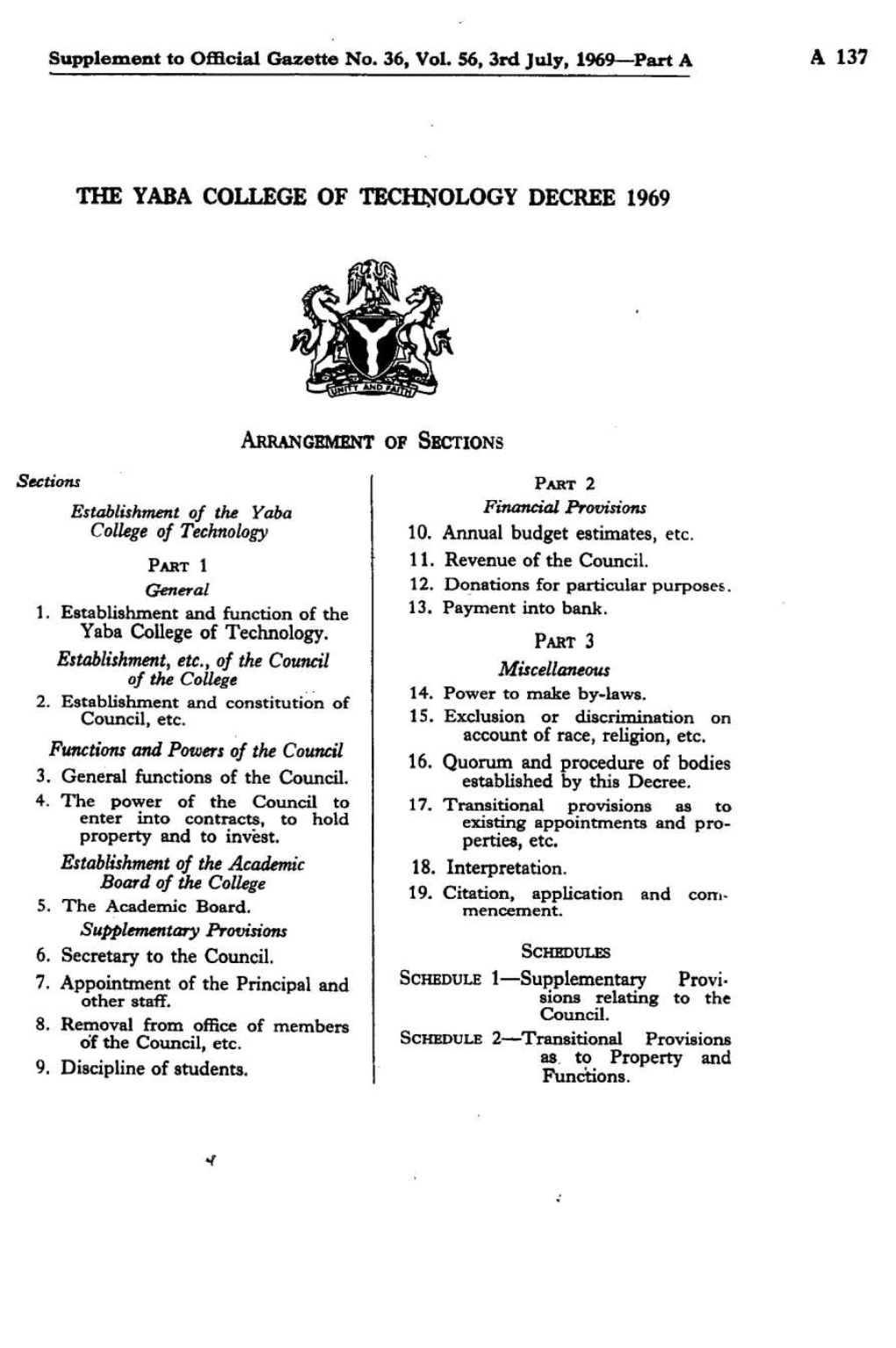 The Yaba College of Technology Decree 1969