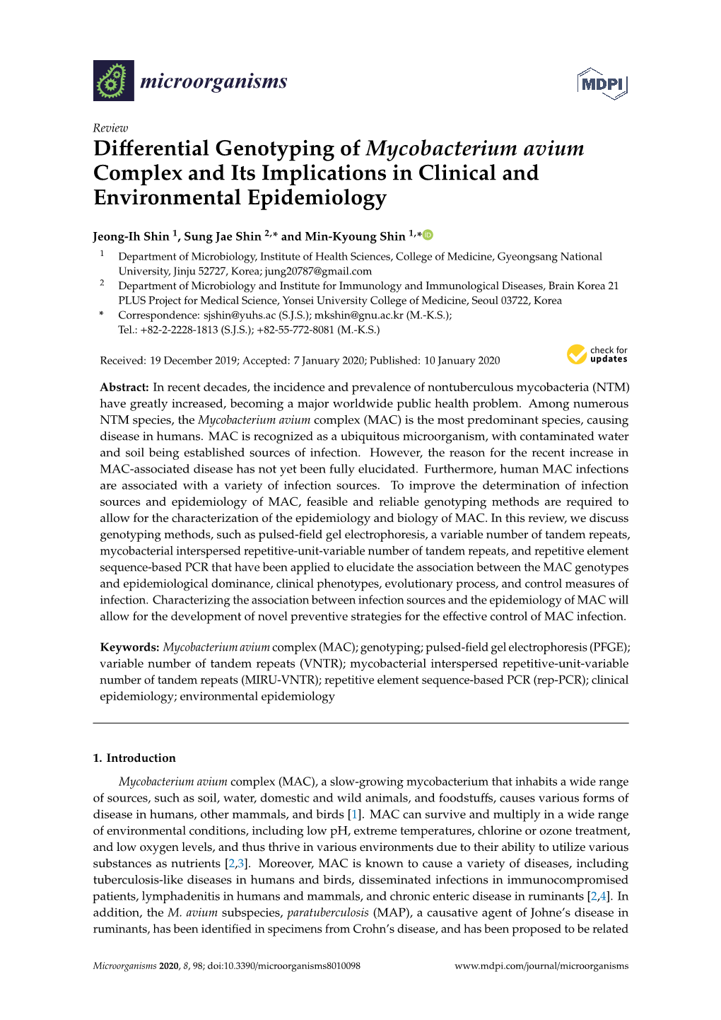 Differential Genotyping of Mycobacterium Avium Complex And