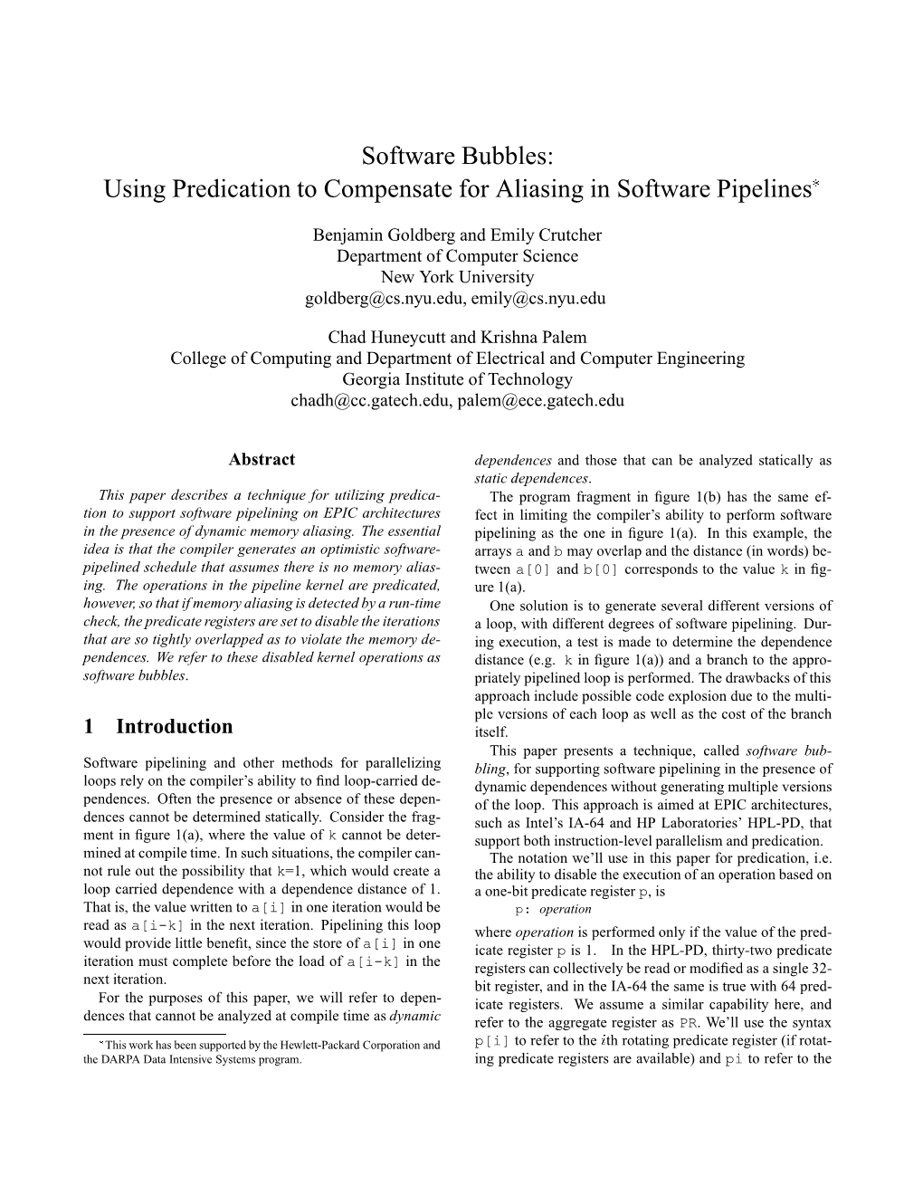 Software Bubbles: Using Predication to Compensate for Aliasing in Software Pipelines