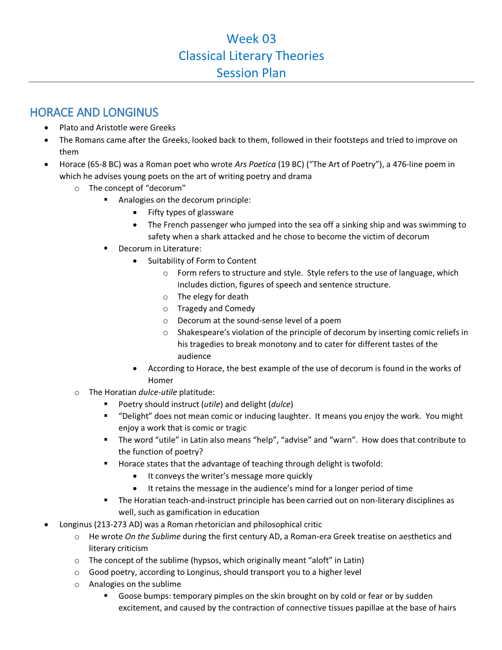 Week 03 Classical Literary Theories Session Plan