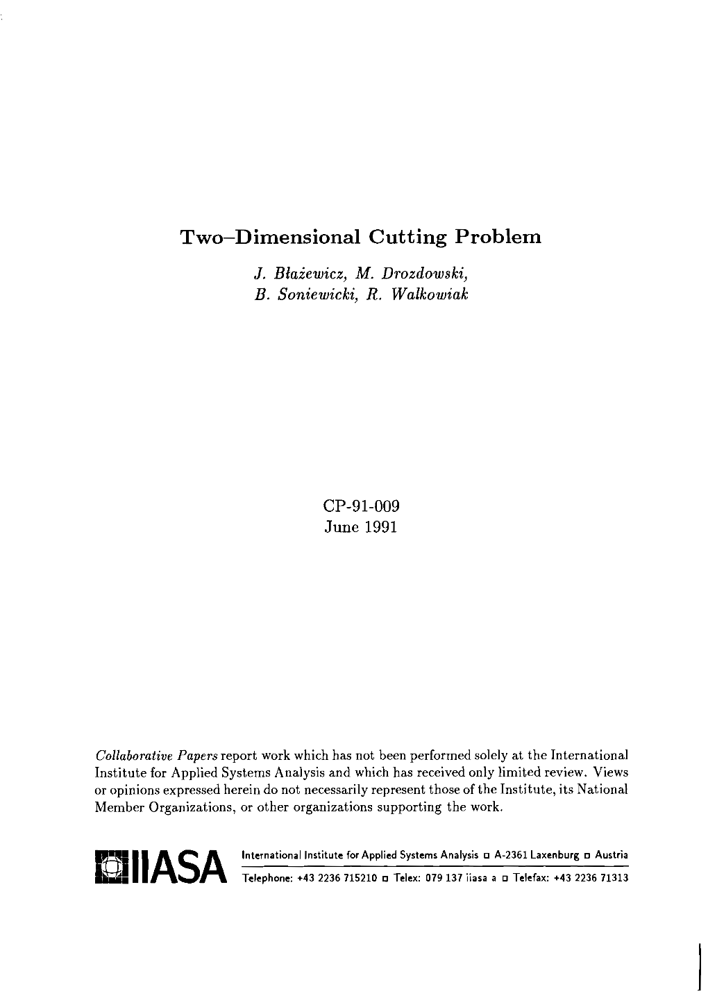 Two-Dimensional Cutting Problem