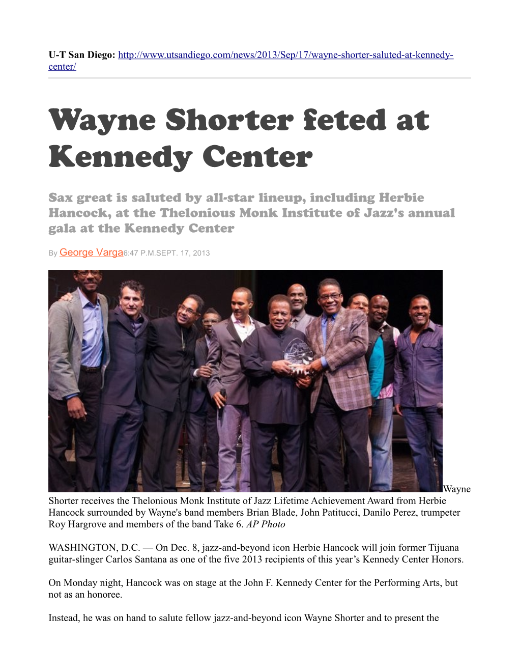 Wayne Shorter Feted at Kennedy Center