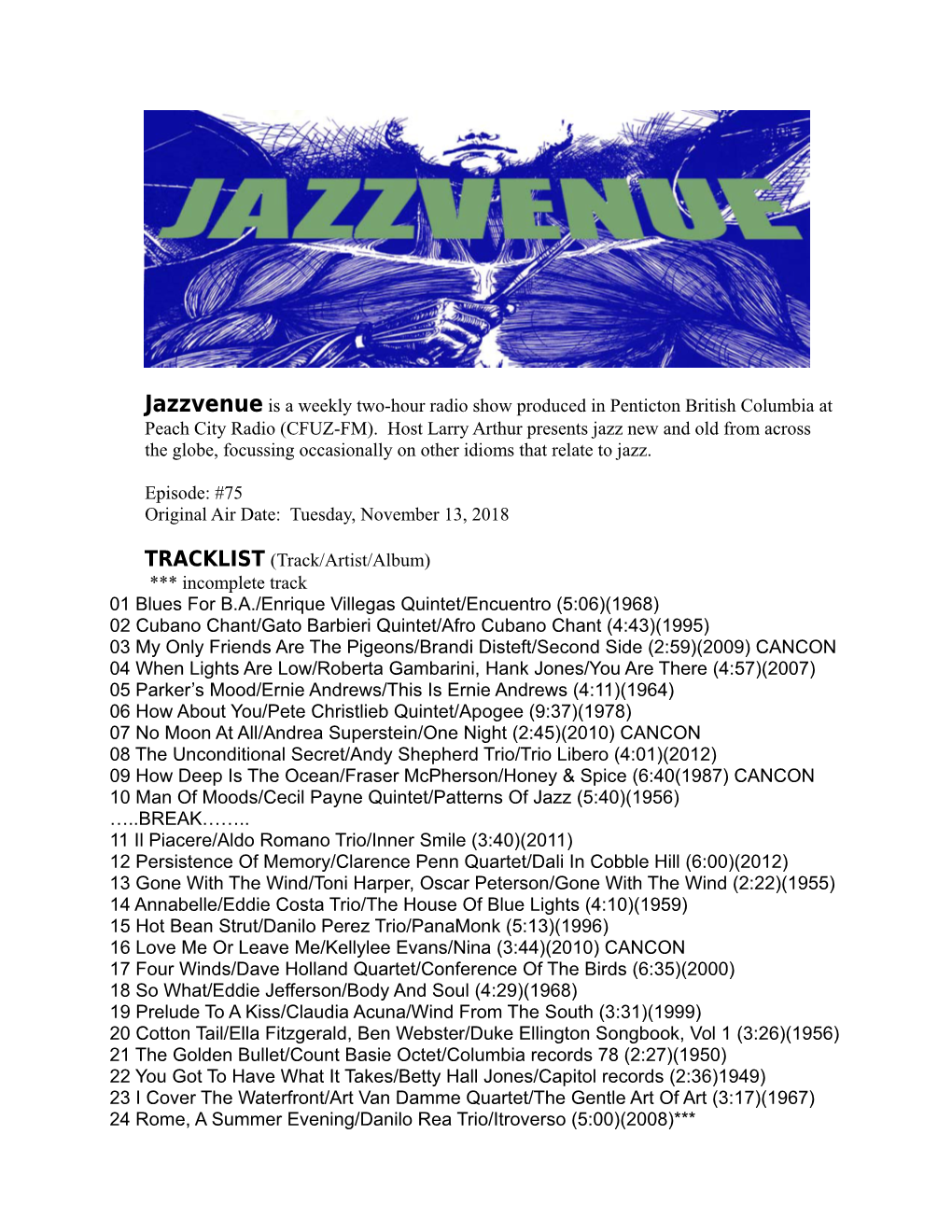 JAZZVENUE.75.2018.11.13 Playlist