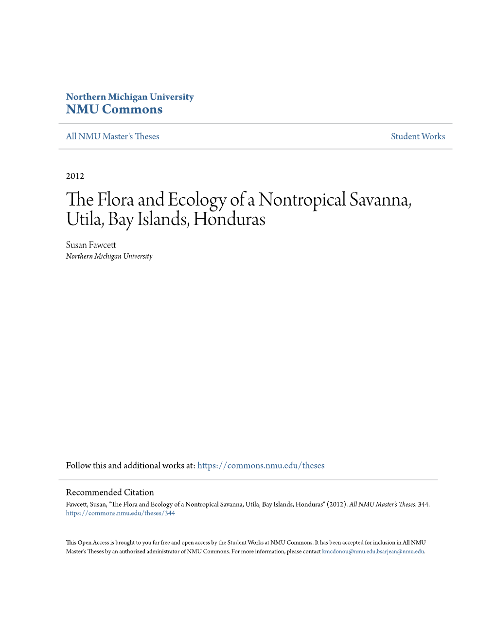 The Flora and Ecology of a Nontropical Savanna, Utila, Bay Islands, Honduras