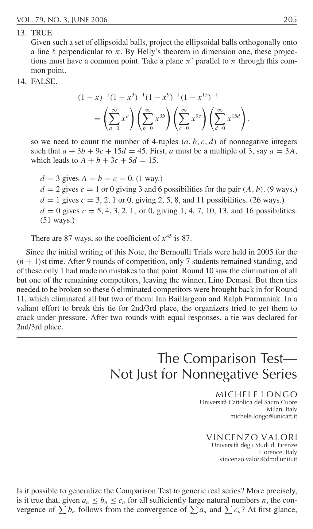 The Comparison Test— Not Just for Nonnegative Series