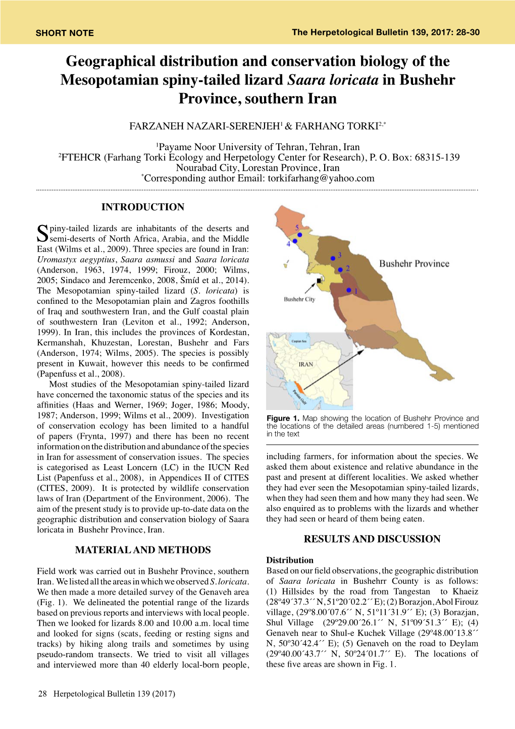 Geographical Distribution and Conservation Biology of the Mesopotamian Spiny-Tailed Lizard Saara Loricata in Bushehr Province, Southern Iran