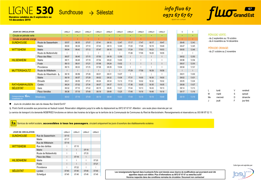 LIGNE 530 Sundhouse Sélestat Horaires Valables Du 2 Septembre Au 0972 67 67 67 14 Décembre 2019 Appel Non Surtaxé