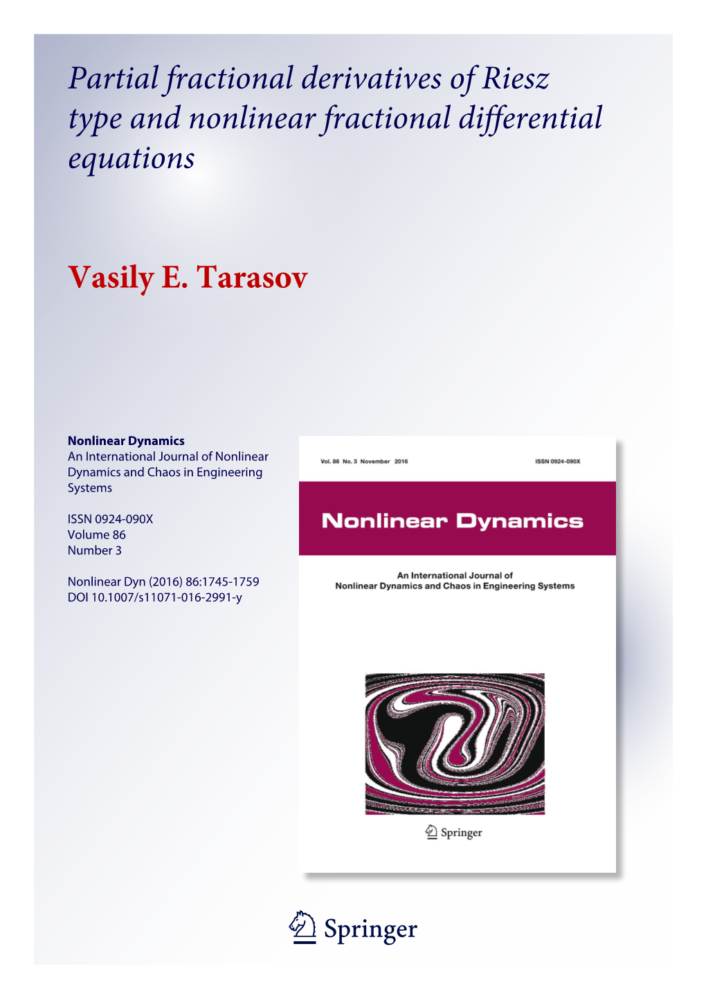 Partial Fractional Derivatives of Riesz Type and Nonlinear Fractional Differential Equations