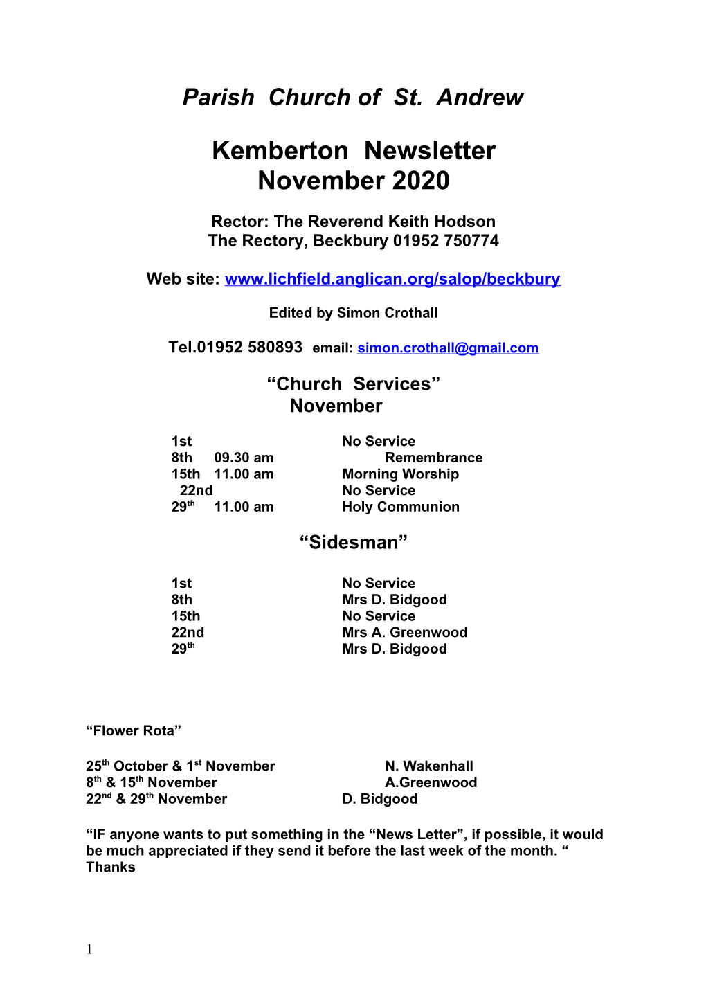 Kemberton Newsletter November 2020