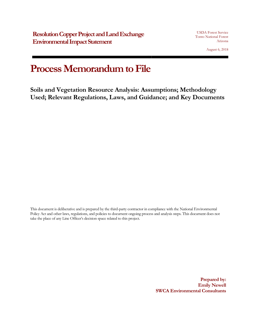 Process Memorandum Soils and Vegetation Resource Analysis