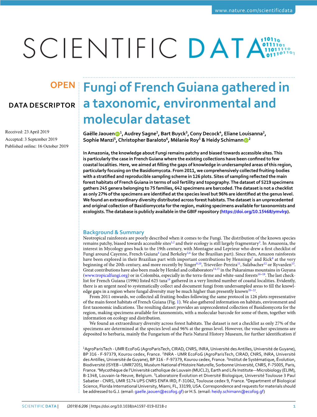 Fungi of French Guiana Gathered in a Taxonomic