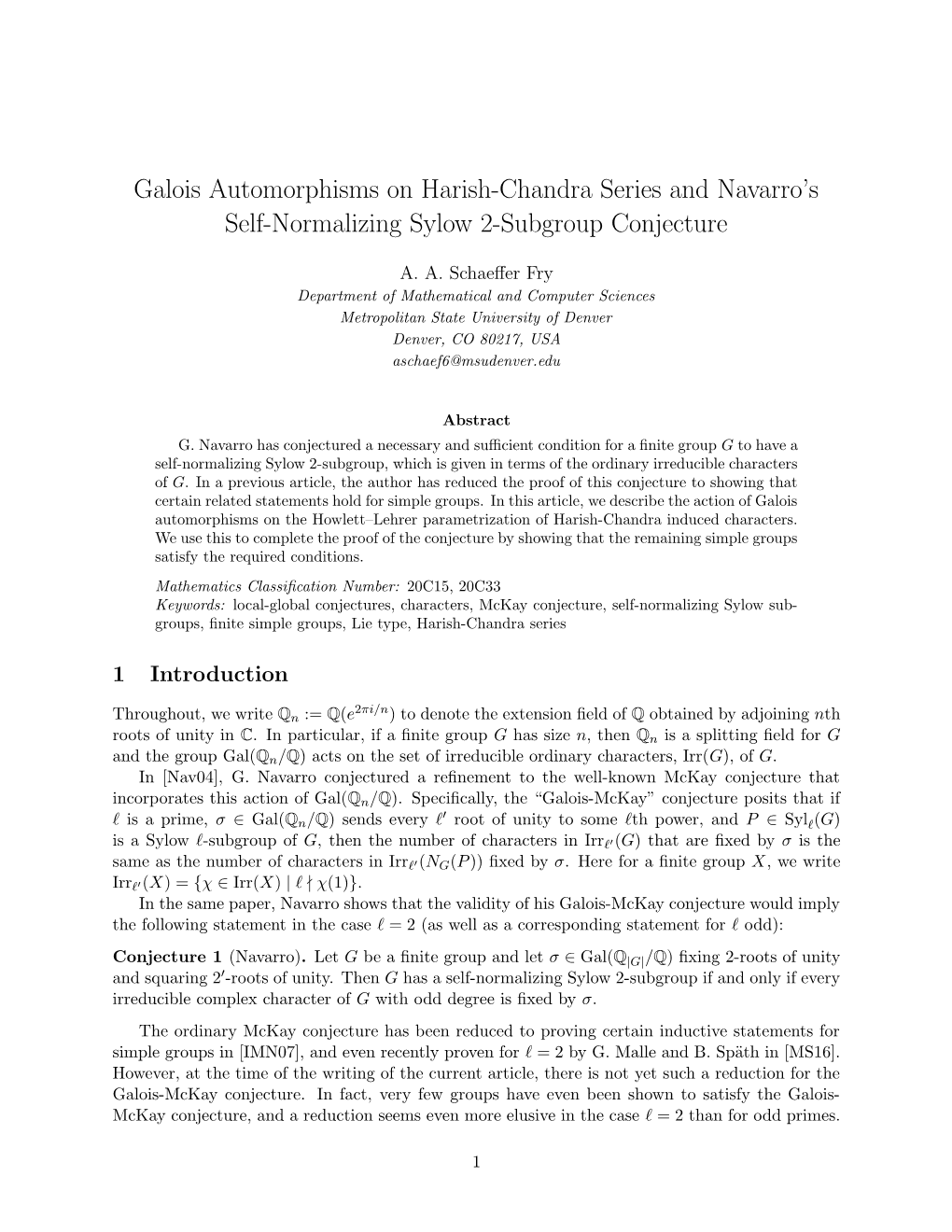 Galois Automorphisms on Harish-Chandra Series and Navarro’S Self-Normalizing Sylow 2-Subgroup Conjecture