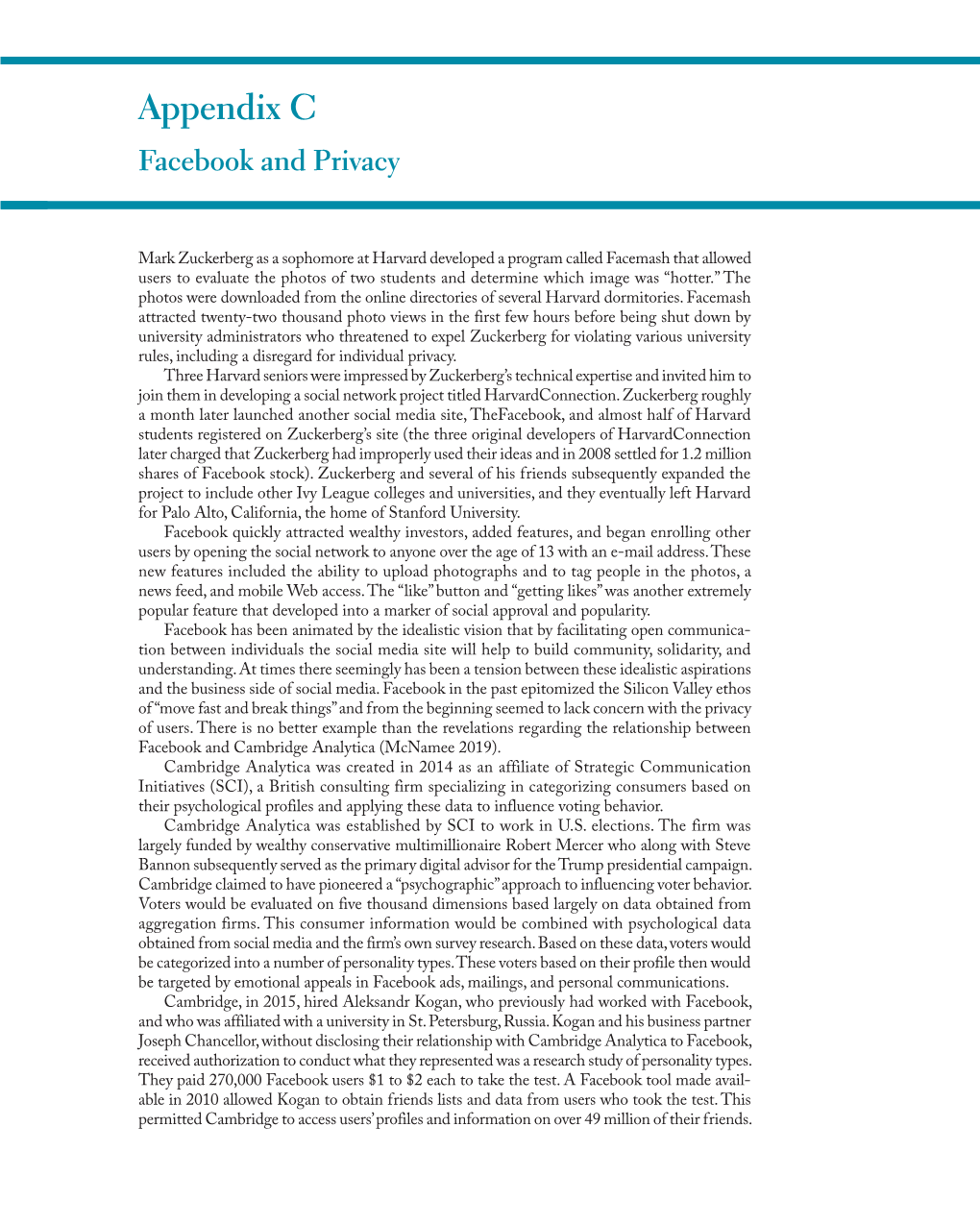 Appendix C Facebook and Privacy