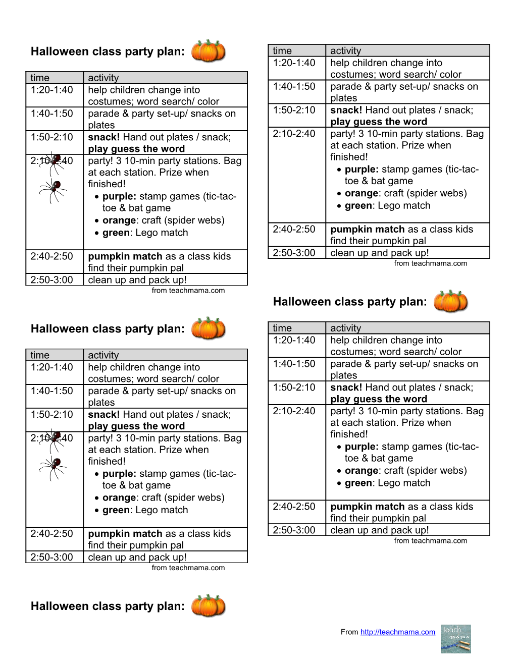 Halloween Class Party Plan