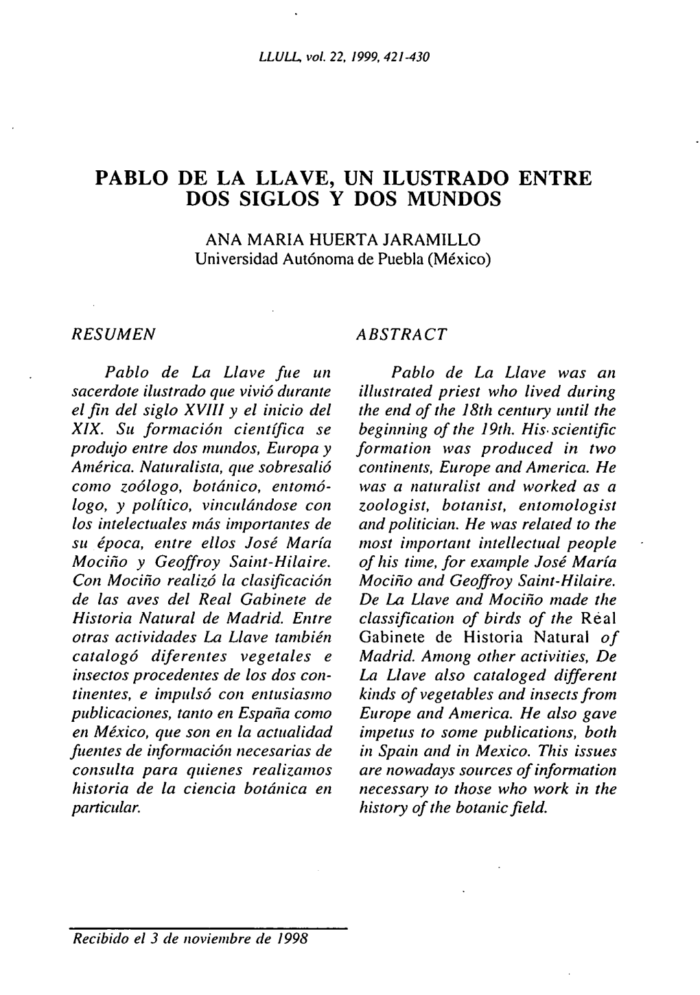 Pablo De La Llave, Un Ilustrado Entre Dos Siglos Y Dos Mundos
