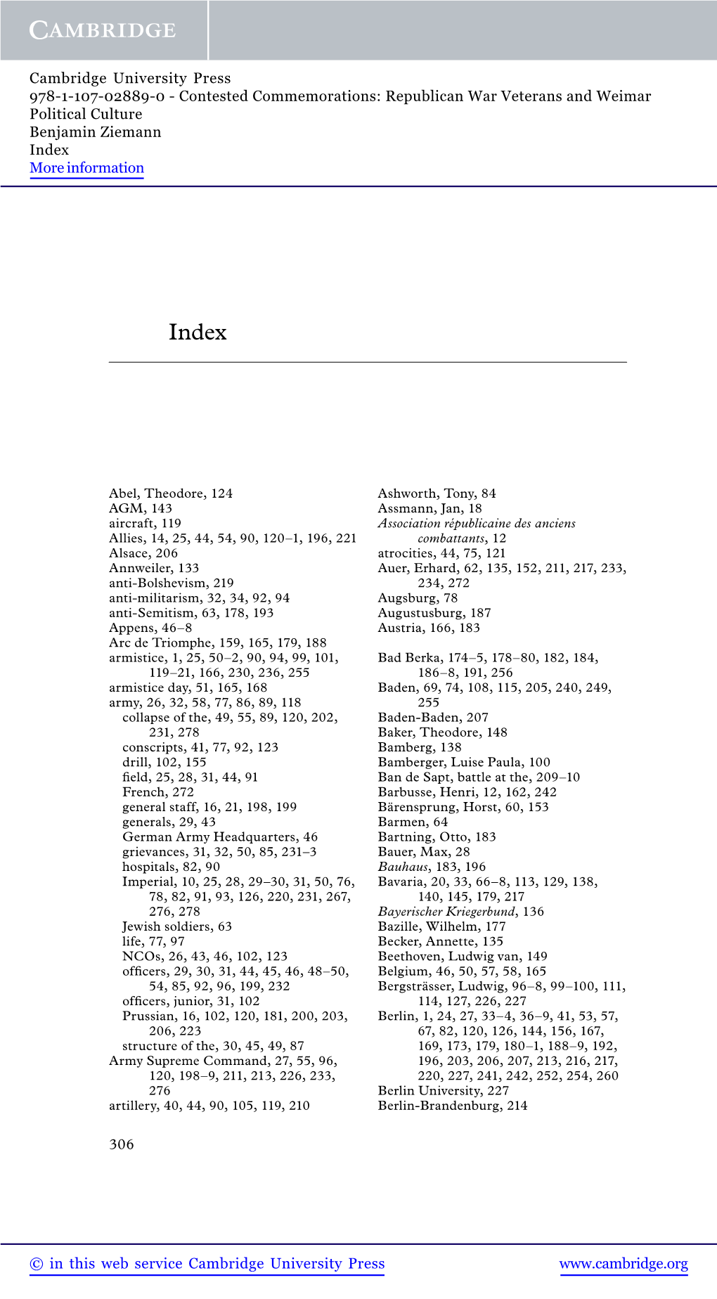 Contested Commemorations: Republican War Veterans and Weimar Political Culture Benjamin Ziemann Index More Information