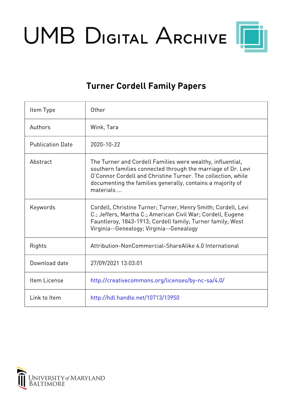 Turner Cordell Family Papers