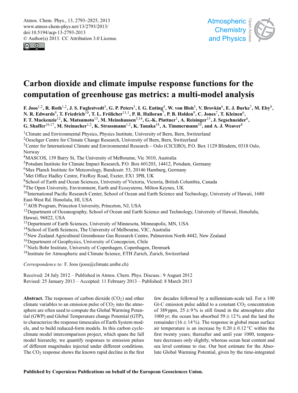 Carbon Dioxide and Climate Impulse Response Functions