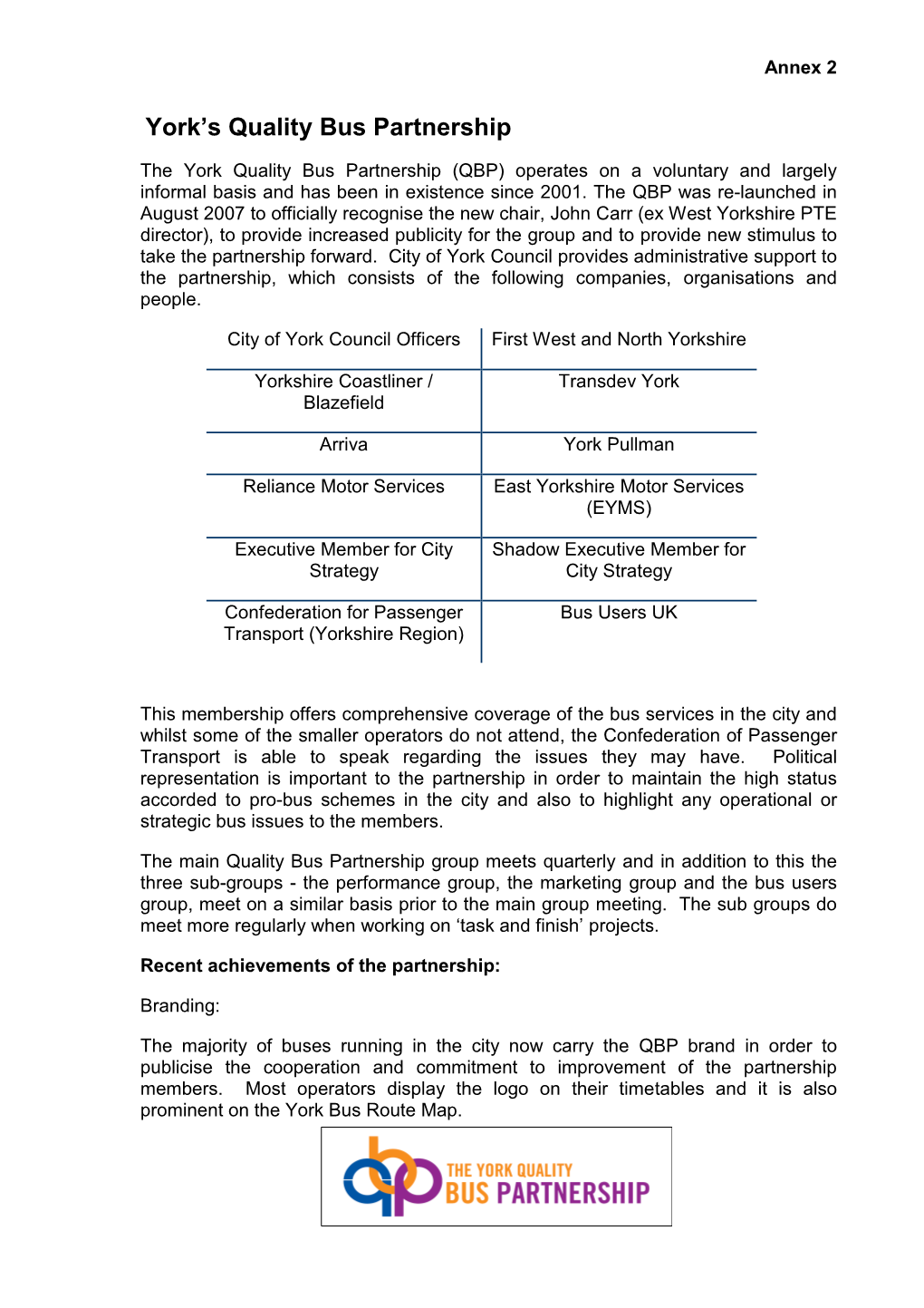 York's Quality Bus Partnership