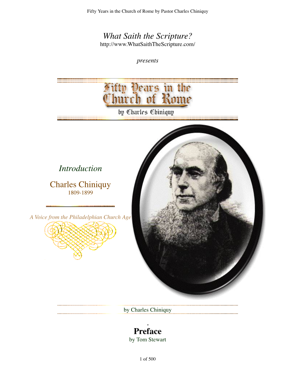 Fifty Years in the Church of Rome by Pastor Charles Chiniquy