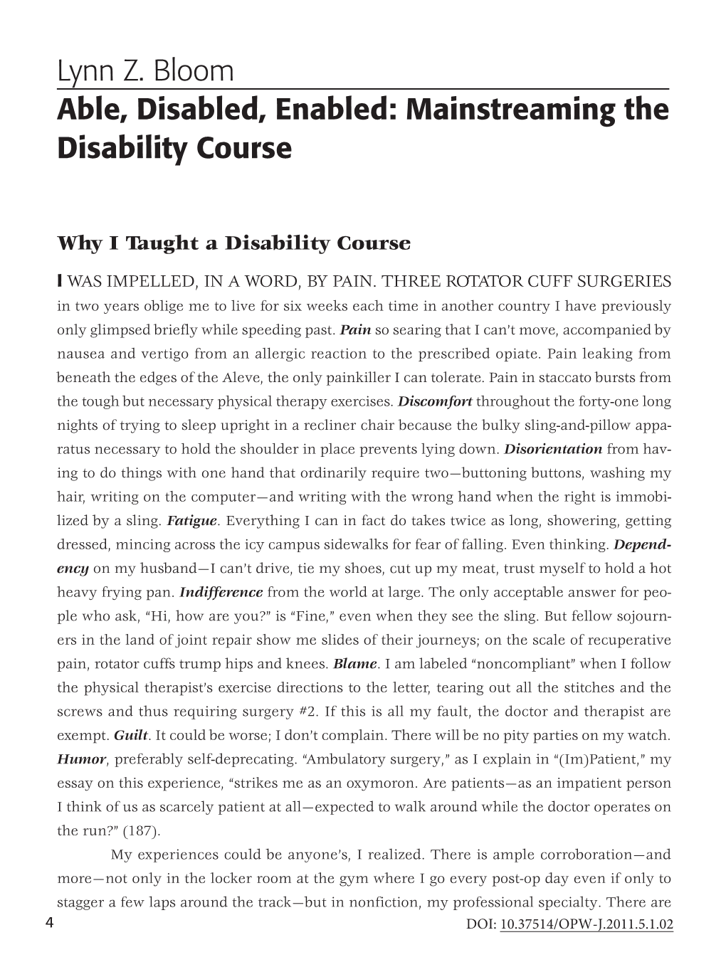 Able, Disabled, Enabled: Mainstreaming the Disability Course