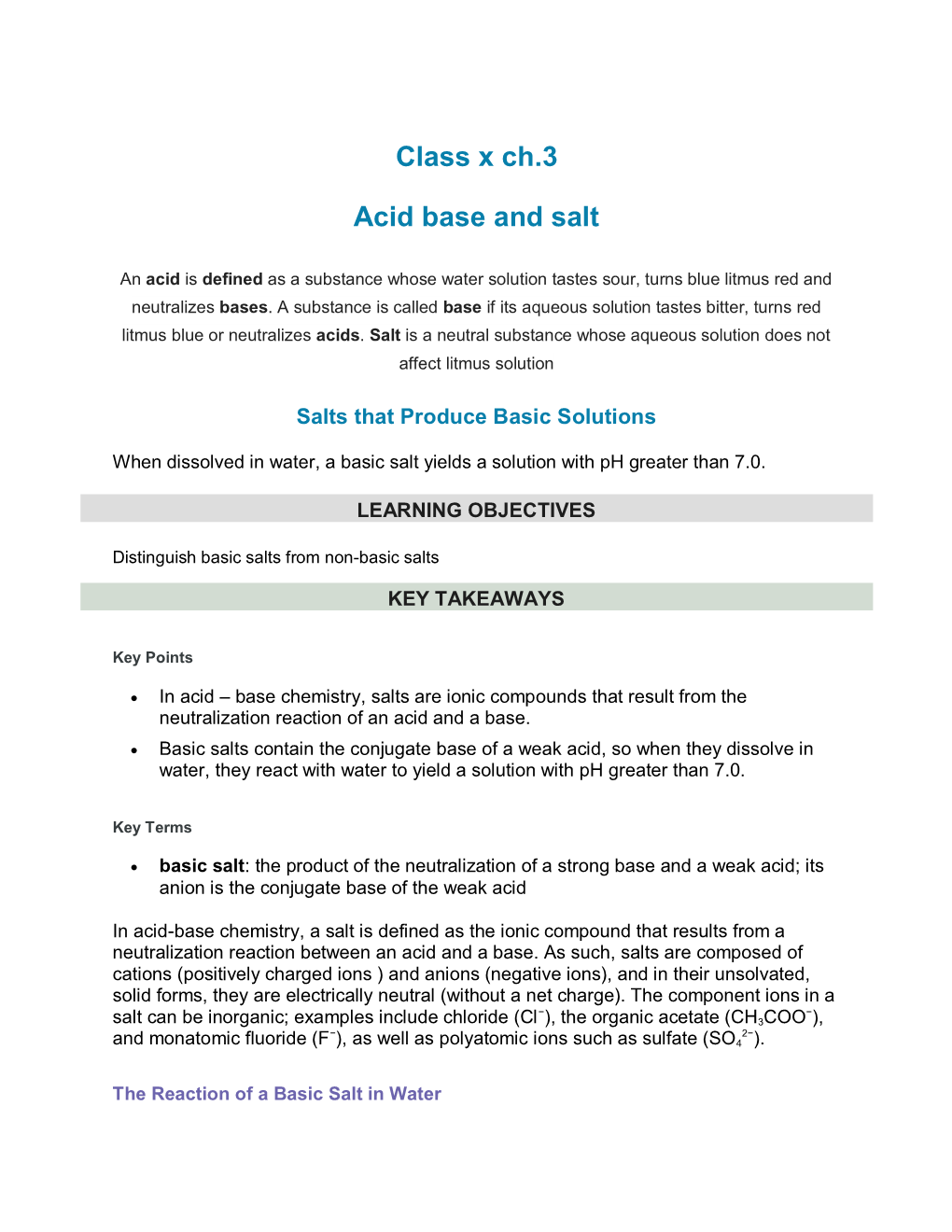 Class X Ch.3 Acid Base and Salt