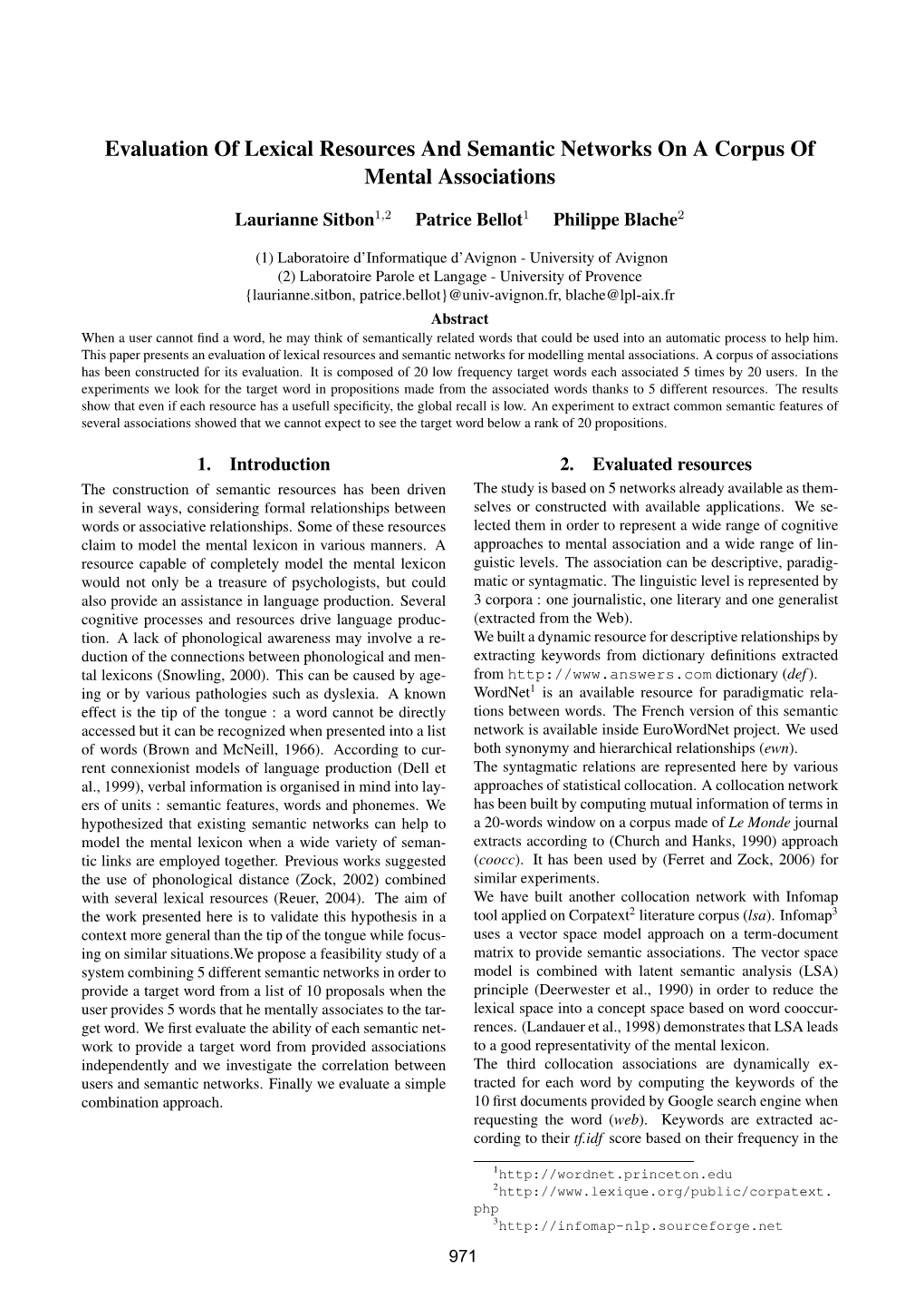 Evaluation of Lexical Resources and Semantic Networks on a Corpus of Mental Associations