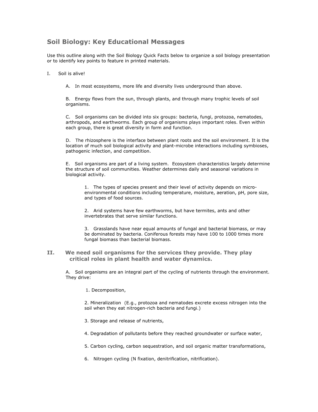 Soil Biology: Key Educational Messages