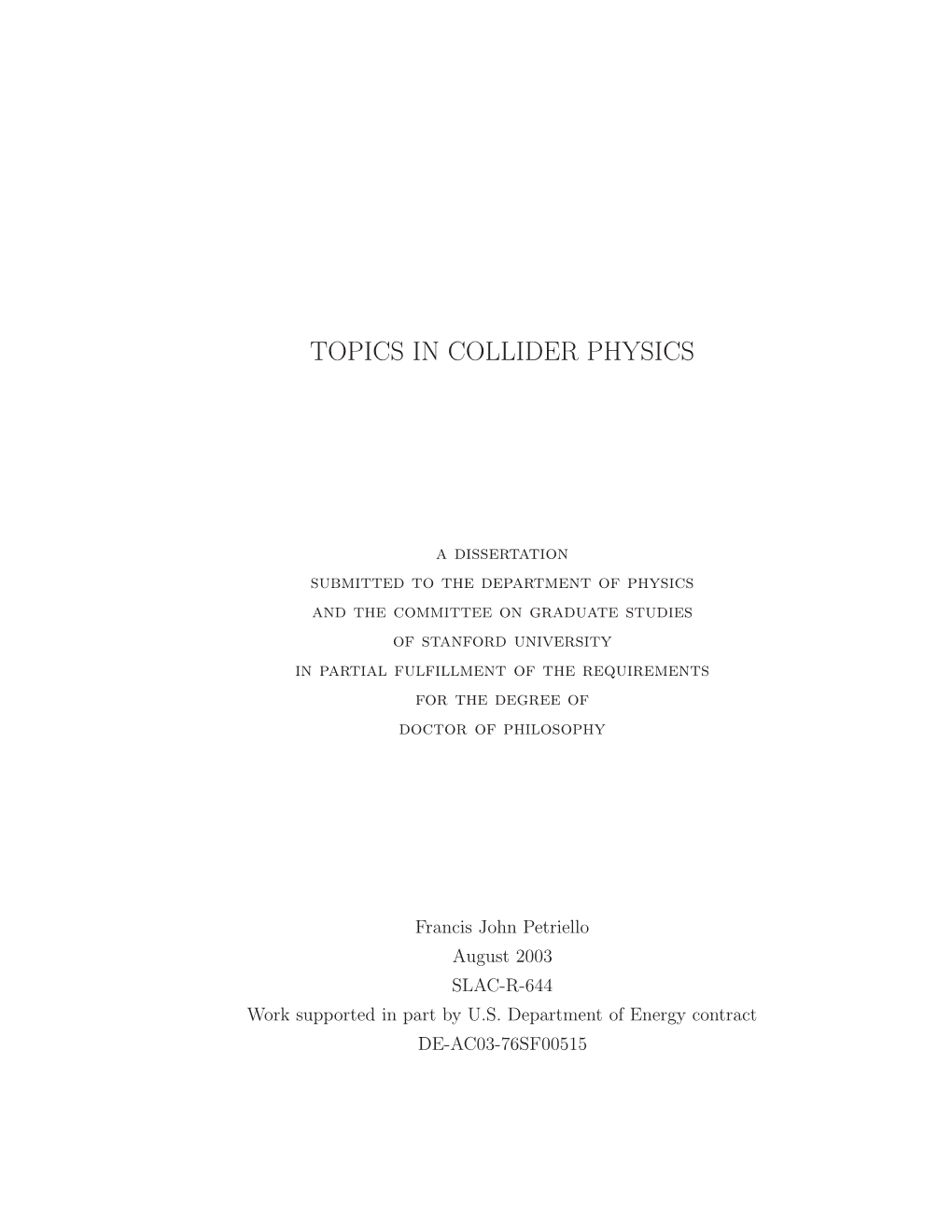 Topics in Collider Physics