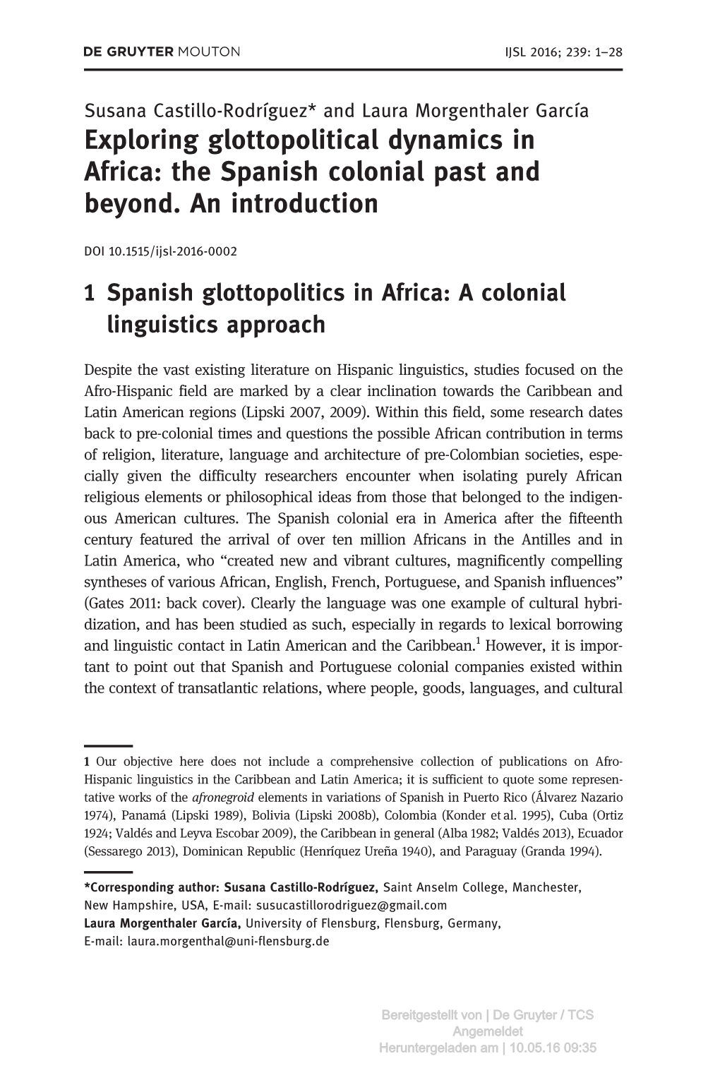 Exploring Glottopolitical Dynamics in Africa: the Spanish Colonial Past and Beyond